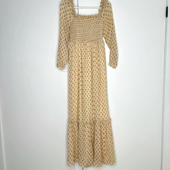 Sezane Lina Maxi Dress Sz 2 Long Sleeve Floral Chiffon Cottagecore Prairie Boho - Picture 7 of 13